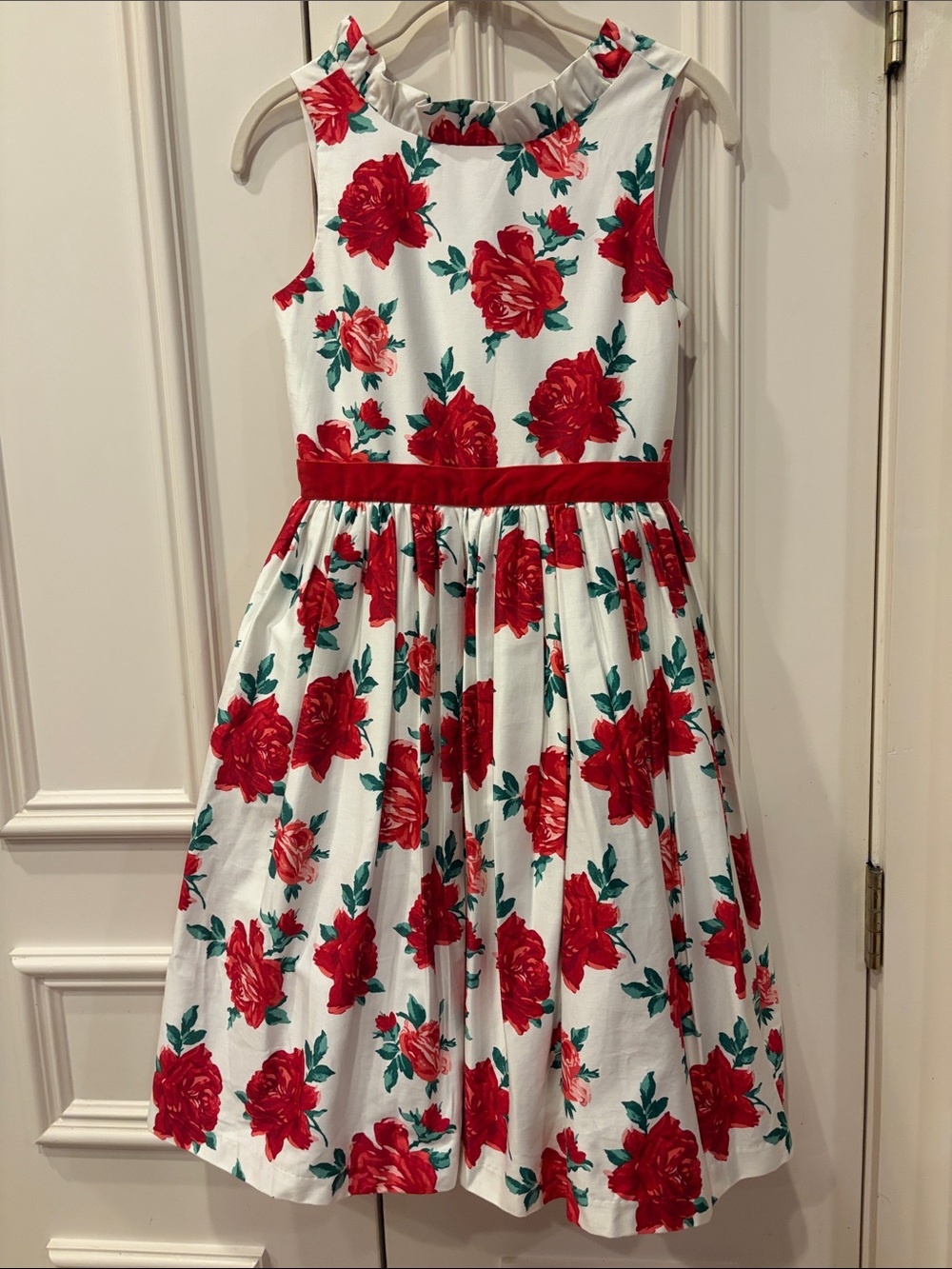 Janie and Jack White Dress with Red Rose Print and Red Waistband